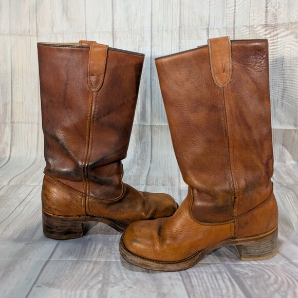 Vintage Double H Boots Brown Leather Campus Style Women - Picture 9 of 16